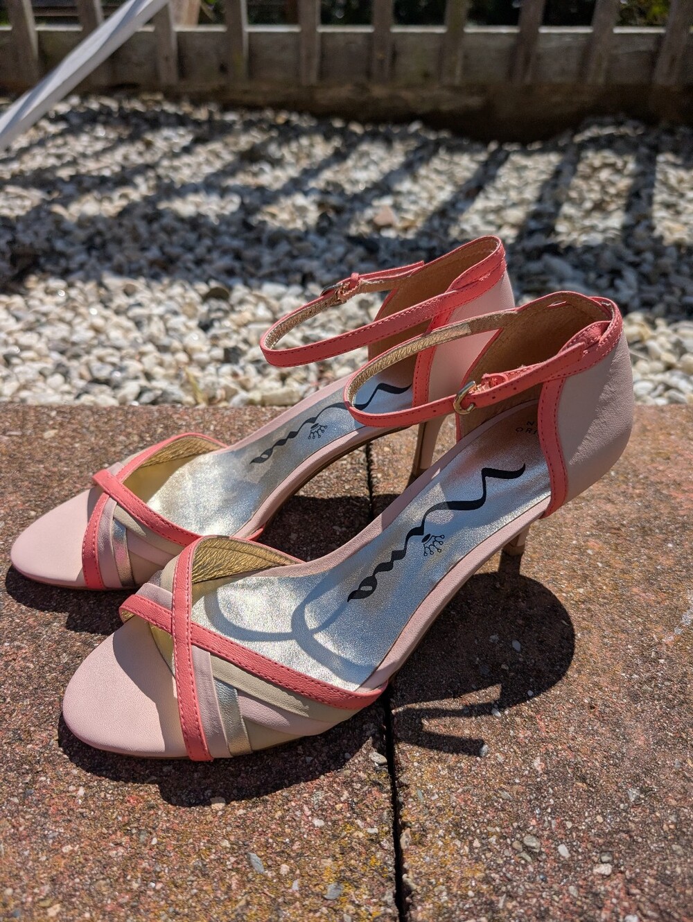 Nina Blush Pink, Gold & Coral Kitten Heels With Ankle Strap, Wns 9.5 (41 EU)